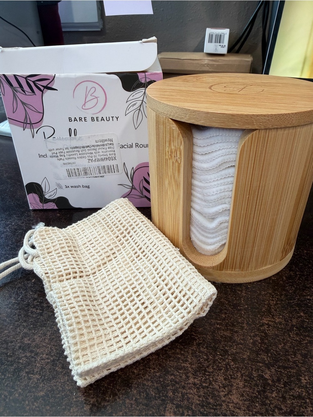 Bare Beauty Bamboo Dispenser with Cream Reusable Facial Rounds